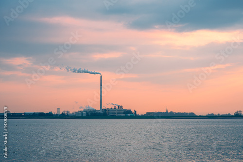 sunset of Bremerhaven industry on horizon