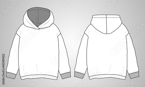 Wallpaper Mural Hoodie Long sleeve overall technical fashion flat sketch template front and back view. Vector illustration Flat drawing Dress Design Mock up. Easy edit and customizable. Torontodigital.ca