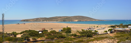 Prasonisi beach, Greece, panorama view, surfer hotspot and small island on the southern part of Rhodes photo