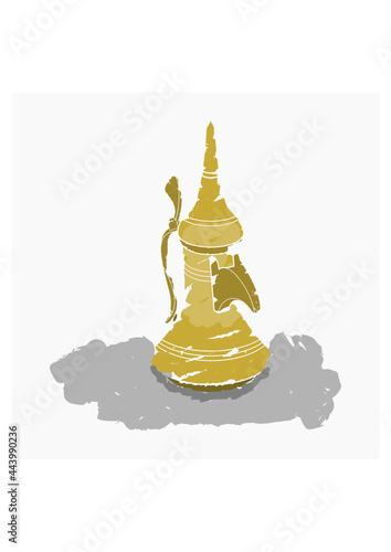 Editable Isolated Brush Strokes Style Three-Quarter Top Front Side View Traditional Arab Dallah Coffee Pot Vector Illustration for Cafe Related Design or Arab History and Tradition Culture