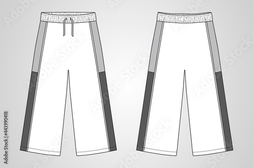Long length shorts overall technical fashion flat sketch template for men's front and back view. Vector illustration Flat drawing Dress Design Mockup. Easy edit and customizable. photo