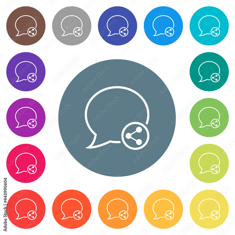 Share message flat white icons on round color backgrounds Share message flat white icons on round color backgrounds