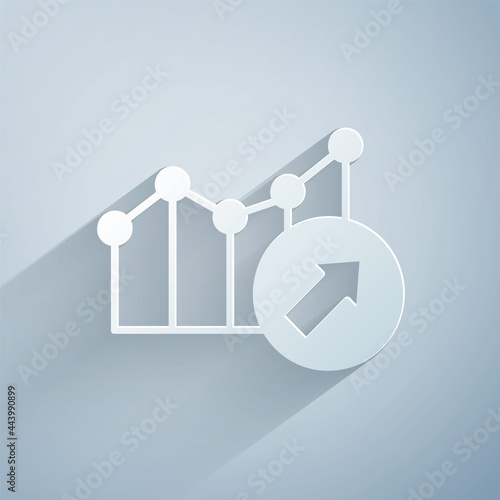 Paper cut Financial growth increase icon isolated on grey background. Increasing revenue. Paper art style. Vector