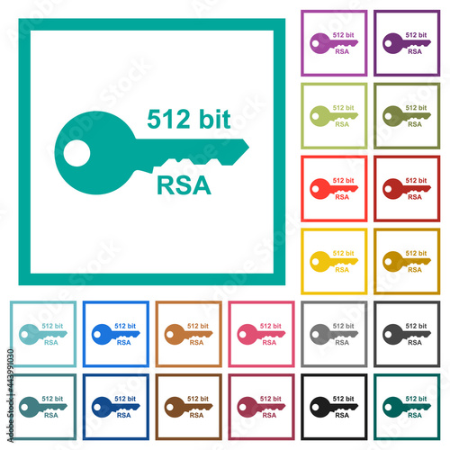 512 bit rsa encryption flat color icons with quadrant frames