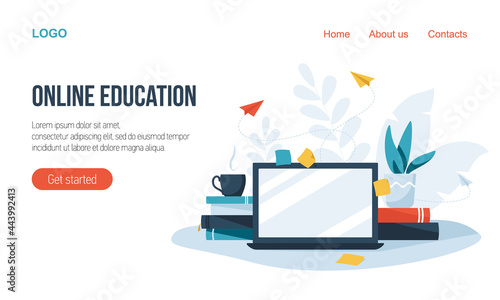 Online education concept. Flat vector illustration.