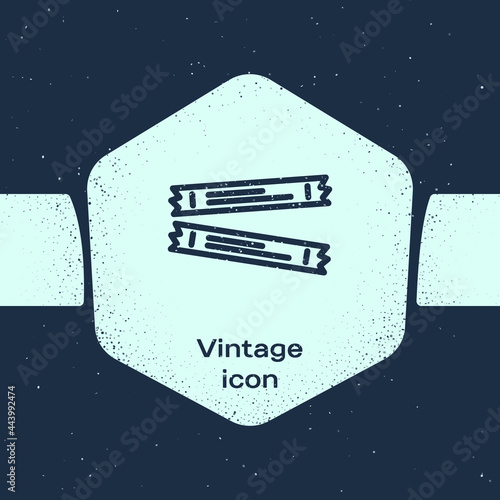 Grunge line Sugar stick packets icon isolated on blue background. Blank individual package for bulk food products as coffee, salt, spices. Monochrome vintage drawing. Vector