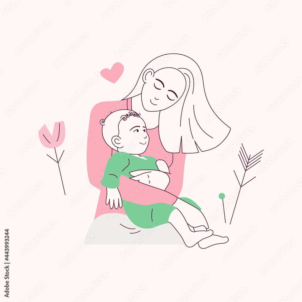 Illustration of happy family. Happy mother holding her child. Mother's day card. Illustration of happy family. Happy mother holding her child. Mother's day card.