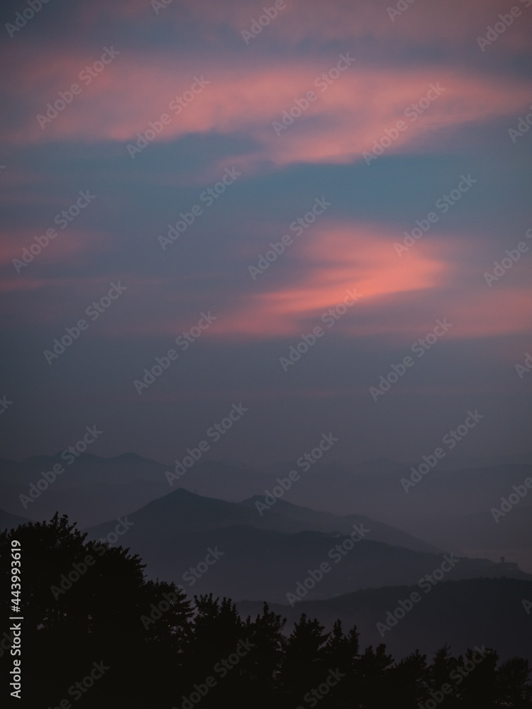 Fototapeta premium Layers of hills during blue hour in Jaizkibel