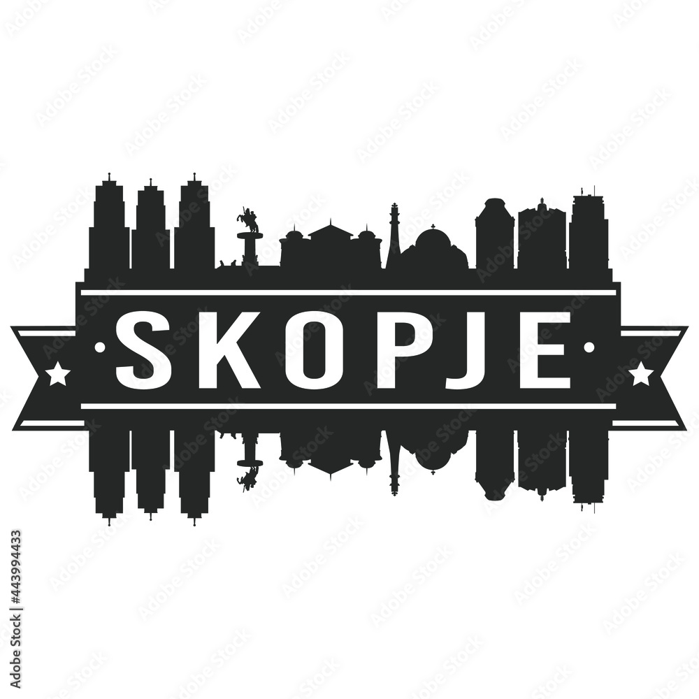 Skopje Macedonia Skyline. Banner Vector Design Silhouette Art. Cityscape Travel Monuments.