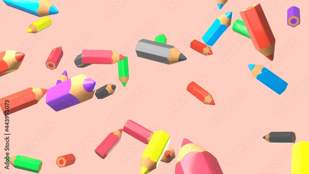 Colored pencils on pale pink background. Loop able abstract animation