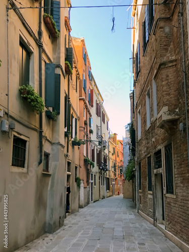 venetian canal and old brick houses in Venice  Italy