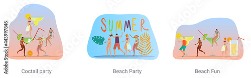 A set of vector illustrations on a business topic.Cocktail party, beach party, beach fun.Abstract vector illustrations.