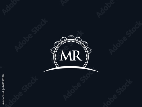 Luxury MR Letter, initial Black mr Logo Icon Vector For Hotel Heraldic Jewelry Fashion Royalty With Brand Identity and Print Template Image
