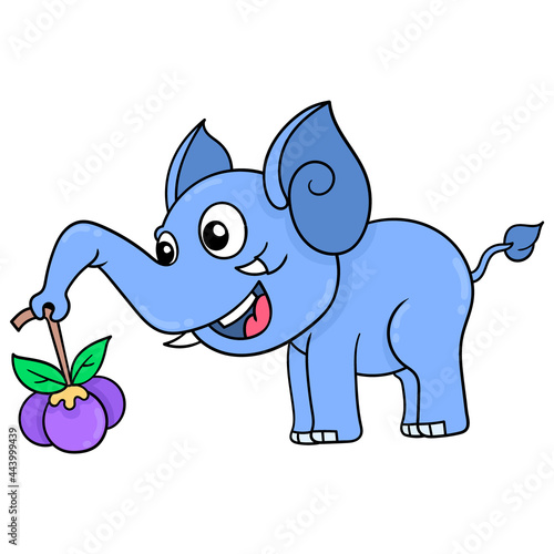 cute faced elephant carrying berries, doodle icon image kawaii