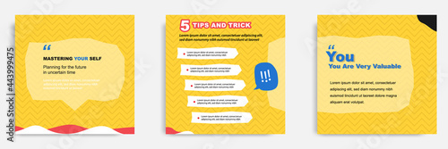 Social media tutorial, tips, trick, did you know post banner layout template with yellow color background and abstract and seamless pattern design element.