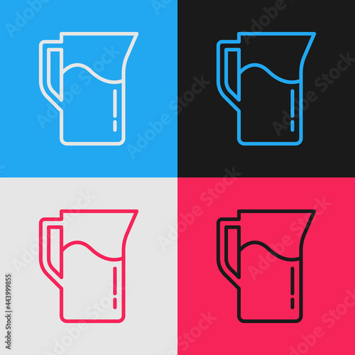 Pop art line Milk jug or pitcher icon isolated on color background. Vector