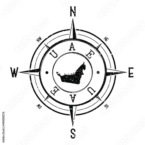 United Arab Emirates Stamp Map Compass Adventure. Illustration Travel Country Symbol. Seal Expedition Wind Rose Icon.