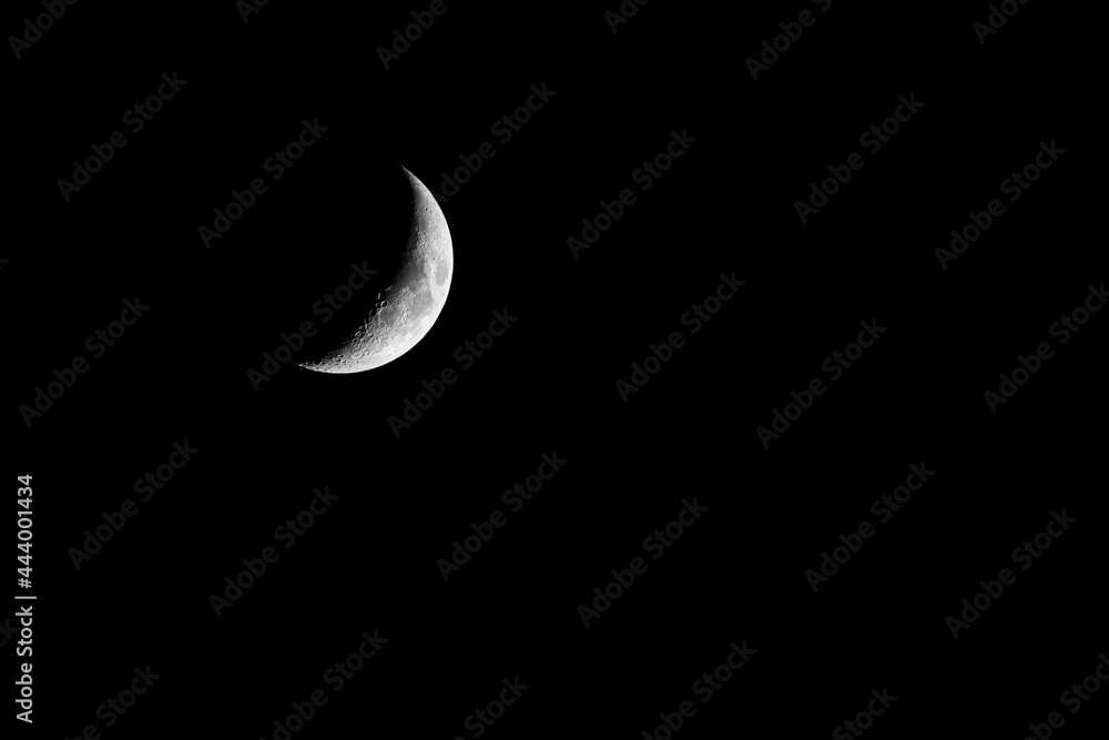 Half moon crsecent closeup sharp details moon black background Half moon crsecent closeup sharp details moon black background