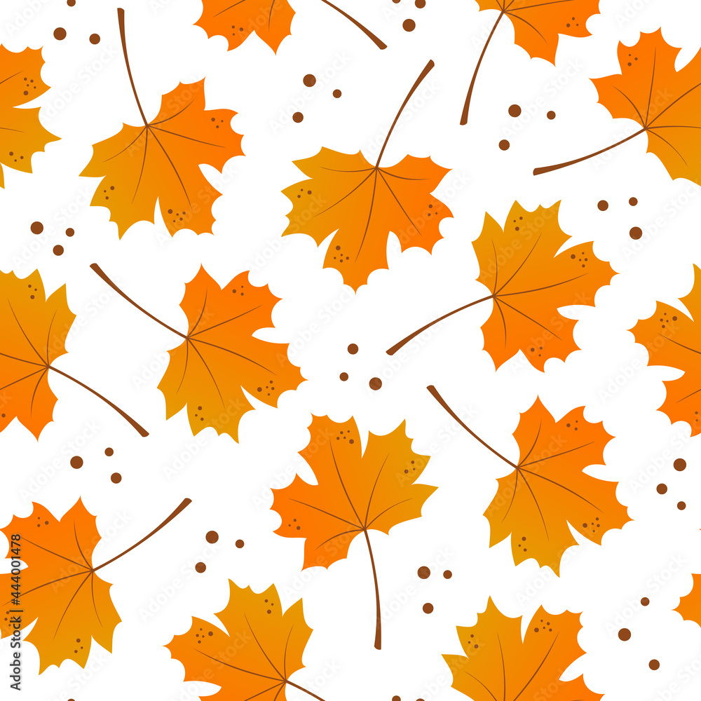 Autumn cartoon maple leaves seamless pattern. Fall theme background. Flat  design. Nature, outdoor, autumn wallpaper. Stock Vector | Adobe Stock