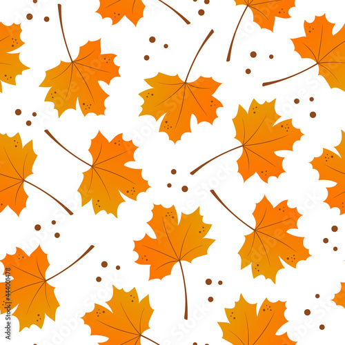 Autumn cartoon maple leaves seamless pattern. Fall theme background. Flat design. Nature, outdoor, autumn wallpaper. 