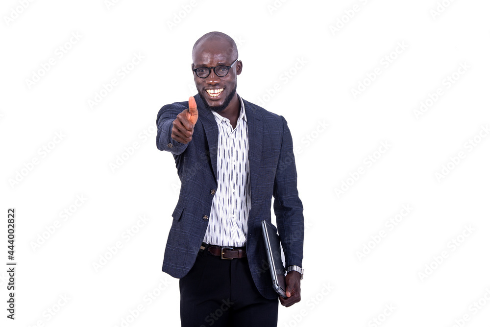 adult businessman showing his thumb while smiling. adult businessman showing his thumb while smiling.