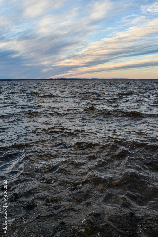 beautiful sunset and waves on the Volga River beautiful sunset and waves on the Volga River
