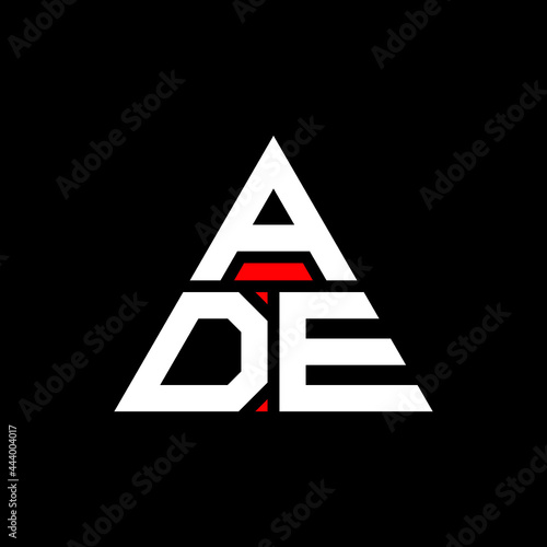 ADE triangle letter logo design with triangle shape. ADE triangle logo design monogram. ADE triangle vector logo template with red color. ADE triangular logo Simple, Elegant, and Luxurious Logo. ADE  photo