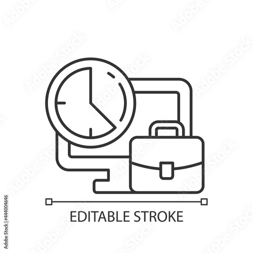 Set working hours linear icon. Time for corporate projects. Productivity on workplace. Thin line customizable illustration. Contour symbol. Vector isolated outline drawing. Editable stroke