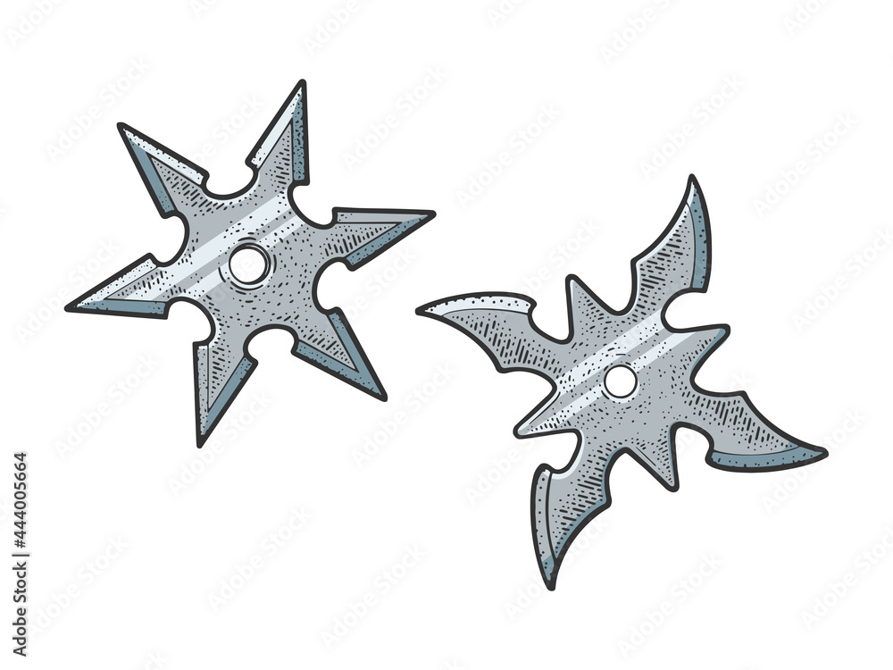 Shuriken ninja stars sketch raster illustration Shuriken ninja stars sketch raster illustration