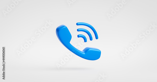 Blue phone icon or contact website mobile symbol isolated on classic communication telephone white background with service support hotline concept. 3D rendering.