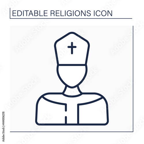 Pope line icon. Supreme pontiff. Head of worldwide Catholic Church. Leader in Catholicism. Religion concept. Isolated vector illustration. Editable stroke