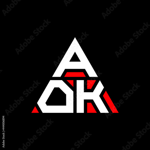 AOK triangle letter logo design with triangle shape. AOK triangle logo design monogram. AOK triangle vector logo template with red color. AOK triangular logo Simple, Elegant, and Luxurious Logo. AOK 