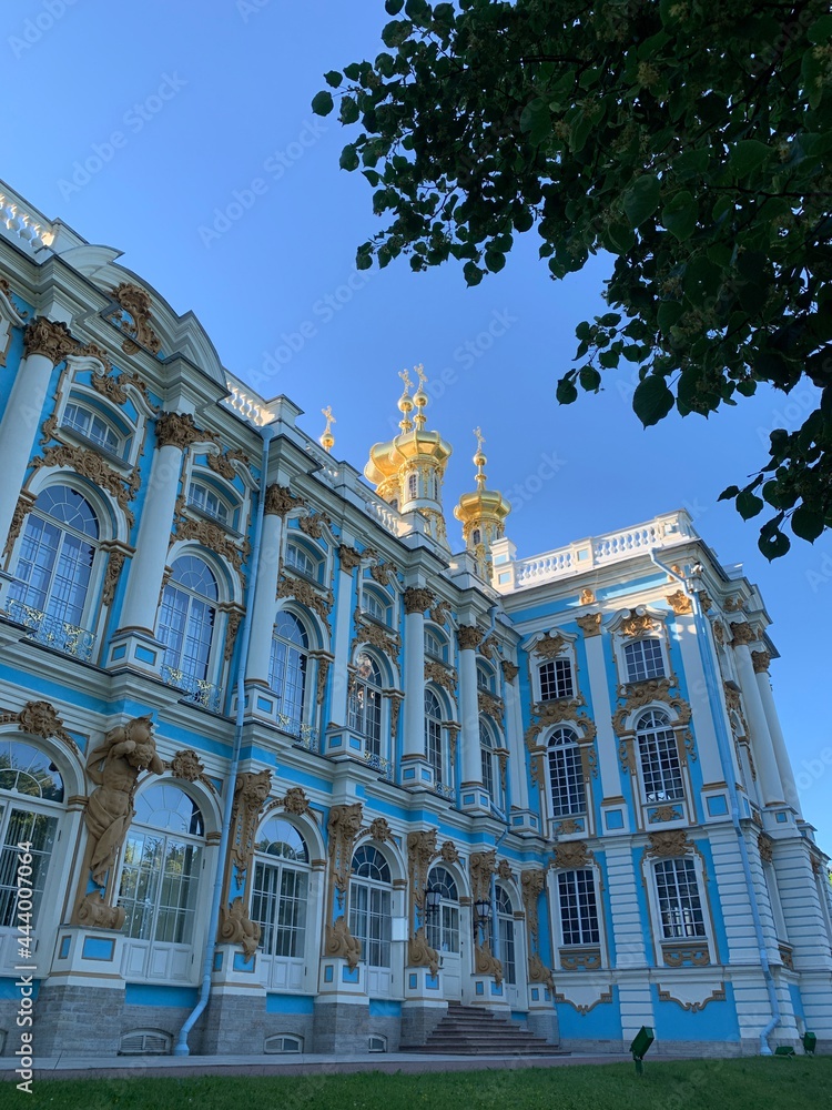 Royal palace, blue with golden , russian tsar architecture