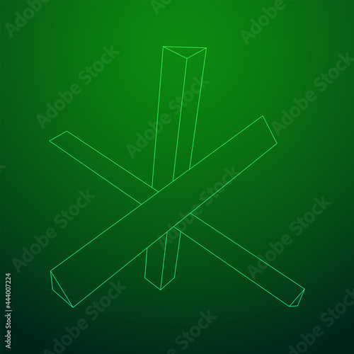 Hedgehog antitank defence. Wireframe low poly mesh vector illustration.