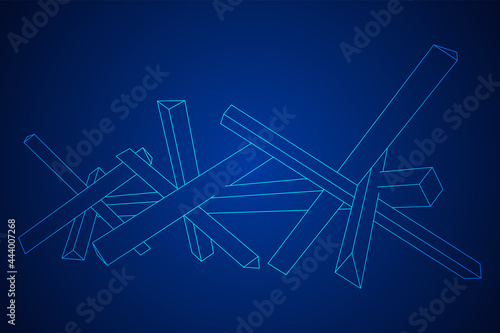 Hedgehog antitank defence. Wireframe low poly mesh vector illustration.