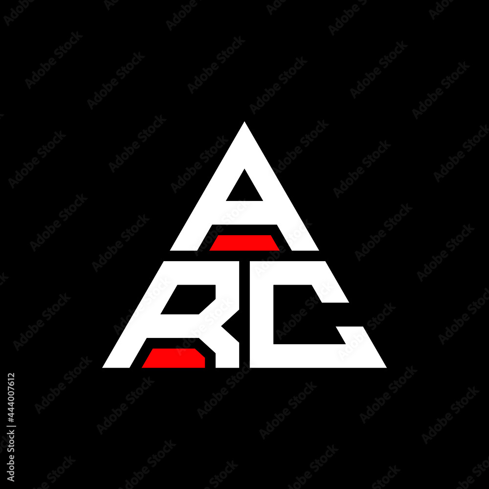 ARC triangle letter logo design with triangle shape. ARC triangle logo design monogram. ARC triangle vector logo template with red color. ARC triangular logo Simple, Elegant, and Luxurious Logo. ARC 