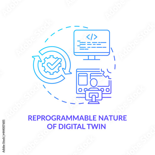 Reprogrammable nature of digital twin concept icon. Digital twin characteristics. Futuristic smart products abstract idea thin line illustration. Vector isolated outline color drawing