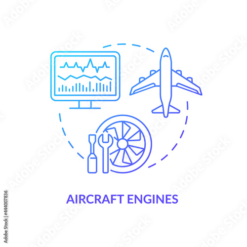 Aircraft engines concept icon. Digital twin application by industry. Modern transport technologies. Smart system abstract idea thin line illustration. Vector isolated outline color drawing