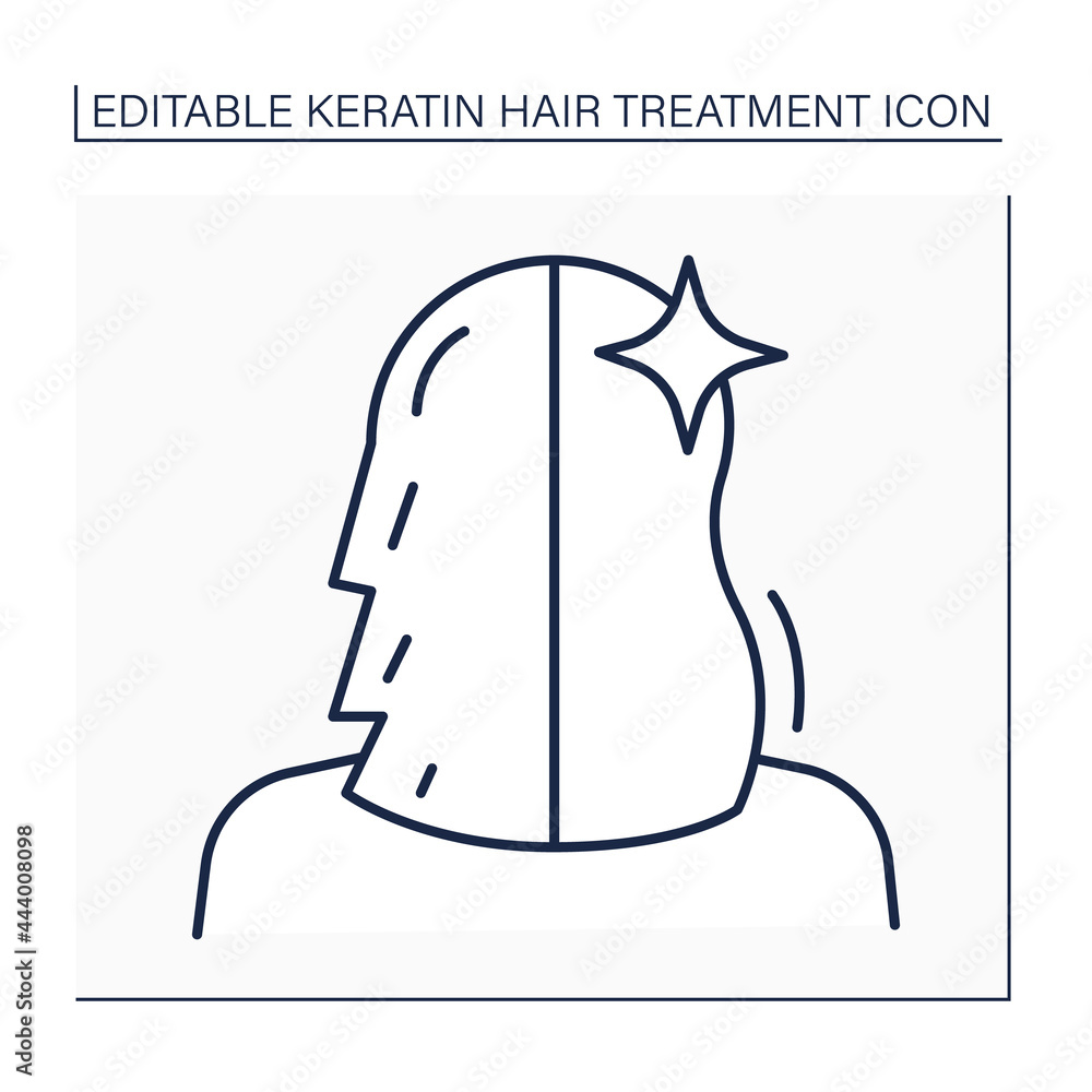 Hair treatment line icon. Keratin cure result. Hair before and after. Haircare in salon. Beauty procedure concept. Isolated vector illustration. Editable stroke Hair treatment line icon. Keratin cure result. Hair before and after. Haircare in salon. Beauty procedure concept. Isolated vector illustration. Editable stroke