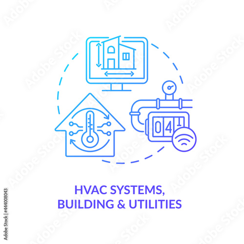 HVAC systems buildings and utilities concept icon. Digital twin applications by industry. Smart products abstract idea thin line illustration. Vector isolated outline color drawing