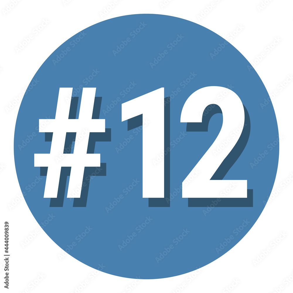 Number 12 twelve symbol sign in circle, 12th twelfth count hashtag icon. Simple flat design vector illustration. Number 12 twelve symbol sign in circle, 12th twelfth count hashtag icon. Simple flat design vector illustration.