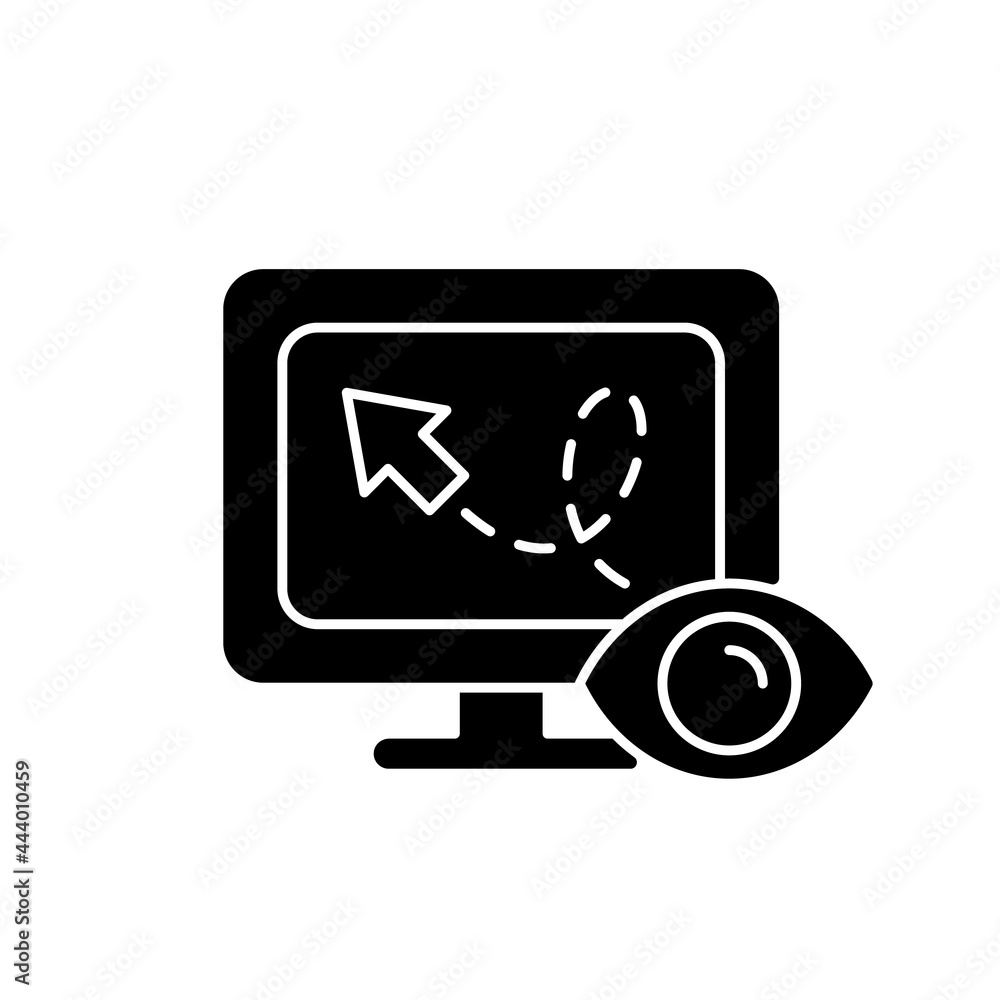 Mouse movement tracking black glyph icon. Using for interfaces adaptation. Cursor tracking. Computer performance. Online environments. Silhouette symbol on white space. Vector isolated illustration Mouse movement tracking black glyph icon. Using for interfaces adaptation. Cursor tracking. Computer performance. Online environments. Silhouette symbol on white space. Vector isolated illustration