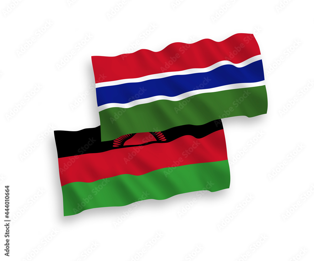 Flags of Malawi and Republic of Gambia on a white background Flags of Malawi and Republic of Gambia on a white background