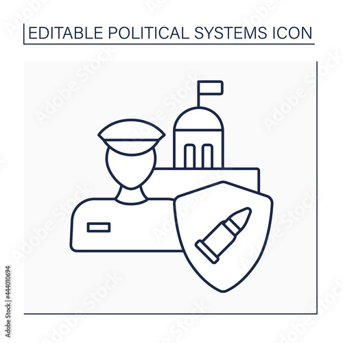 Military regime line icon. Military dictatorship.Authoritarian government controlled by military and its political designees. Political system concept.Isolated vector illustration.Editable stroke