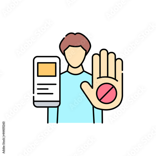 Refusal to buy gadgets for children olor line icon. Pictogram for web page, mobile app, promo