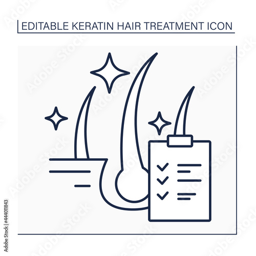 Keratin results line icon. Hair treatment results. Healthy, shiny and well-groomed hair. Keratin treatment. Beauty procedure concept. Isolated vector illustration. Editable stroke