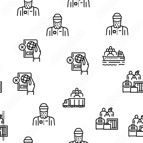 Refugee From Problem Collection Icons Set Vector. Man And Family Refugee Escape From War And Hurricane, Worldwide Donation And Help, Black Contour Illustrations