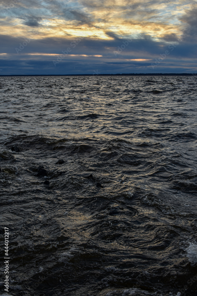 beautiful sunset and waves on the Volga River beautiful sunset and waves on the Volga River