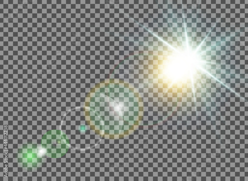 Glow light effect vector. Sparkle with glow light effect. Highlights. Flash light effect. Realistic sunlight vector.	