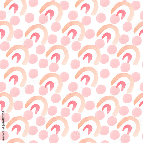 Watercolor seamless polka dot pattern on white isolated background. Abstract and textural print on white isolated hand drawn background. Designs for textiles, wrapping paper, fabric, packaging.